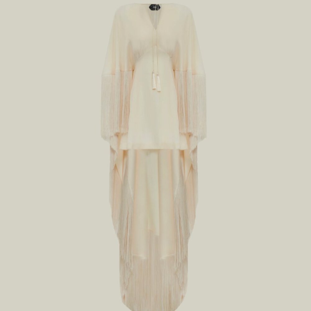 Taller Marmo Cape Fringe Trim Mini Dress - Picture 2 of 5